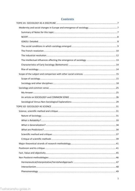 Tusharanshu Sociology Notes sample page 1