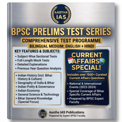 Aastha IAS BPSC Prelims Test Series 2026 - Bihar Civil Services Exam 2026 | PT Prelims Test Series with 15 Tests in English and Hindi Medium | 600+ pages