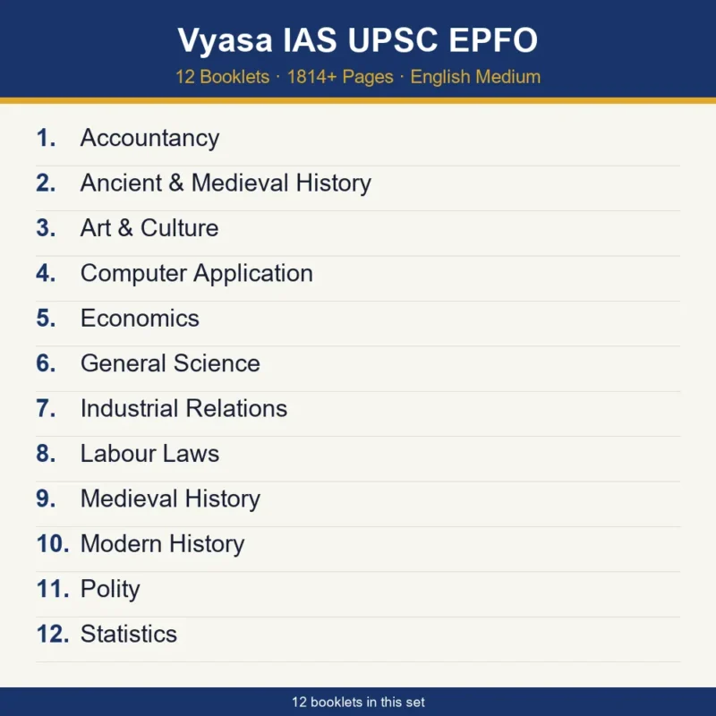 Vyasa IAS UPSC EPFO booklist - 12 booklets